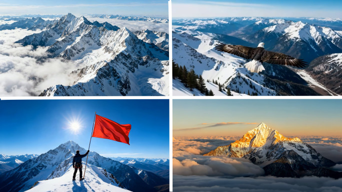 航拍雪山云海日照金山