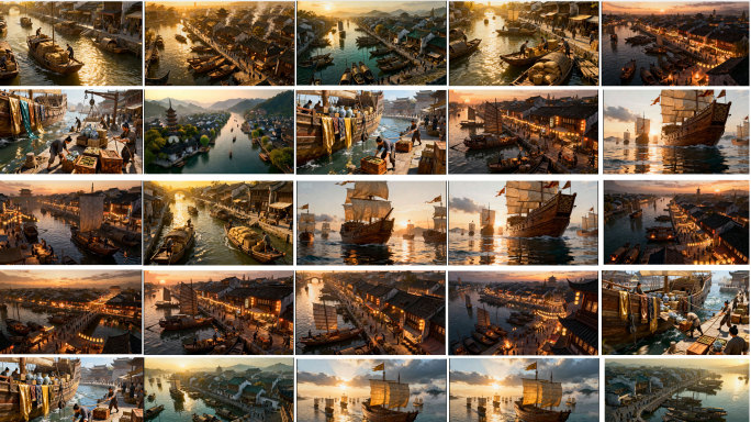 古代商船贸易场景海上丝绸之路