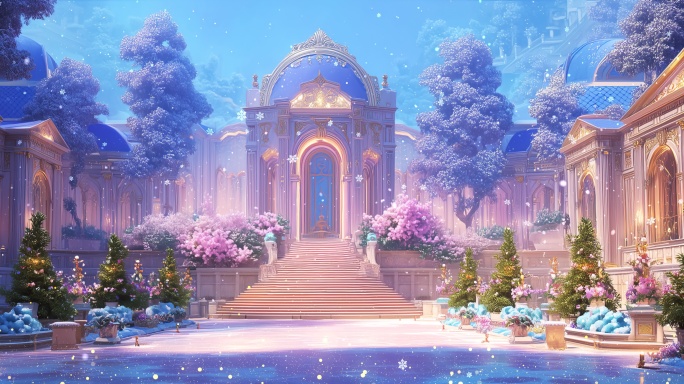 欧式宫殿冬日演出晚会舞台背景大屏03
