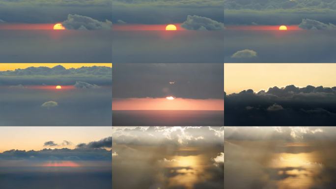 4k朝霞穿透云层 日出东方 金色海面