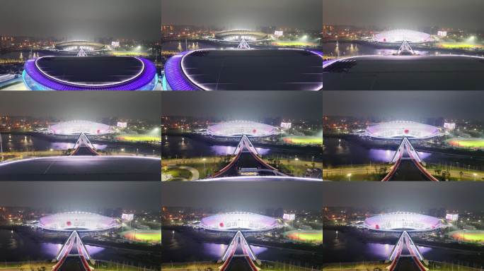 航拍体育中心灯光变化