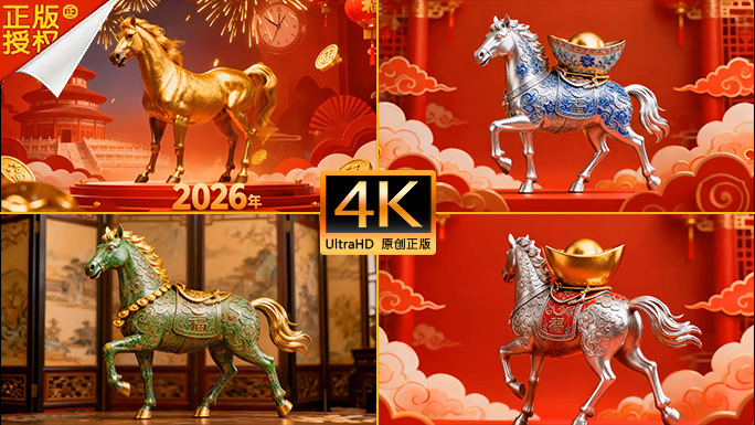 马上有钱2026马年春节骏马喜庆背景片头