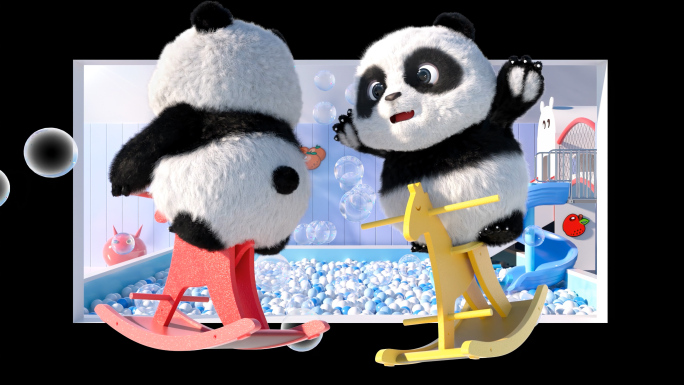 可爱熊猫摇马裸眼3D动画（可定制）