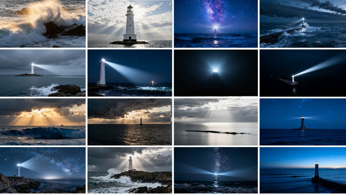 灯塔照耀海浪大海海洋星空希望之光乘风破浪