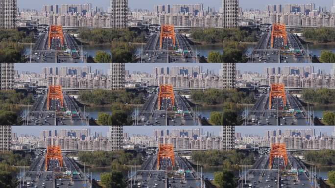 航拍城市十字路口交通道路车流