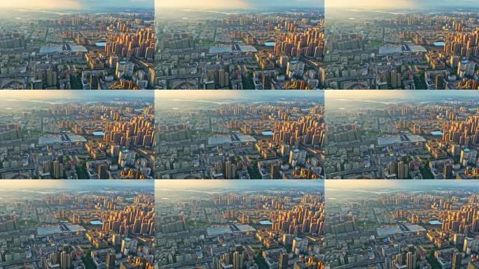 武汉全景航拍汉口火车站超级好天气蓝天白云