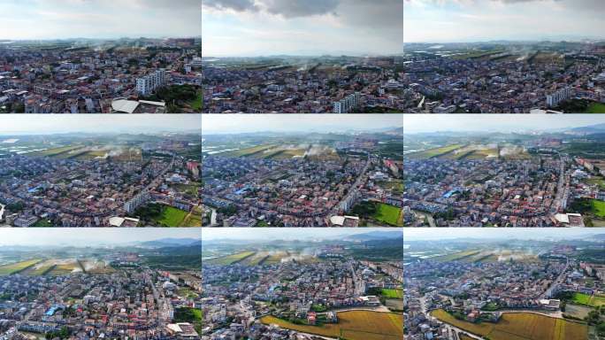 航拍金色稻田乡村全景4k