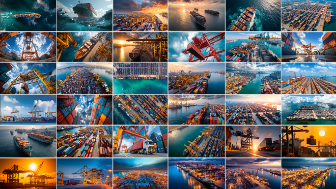 港口码头集装箱货船海运贸易航拍延时