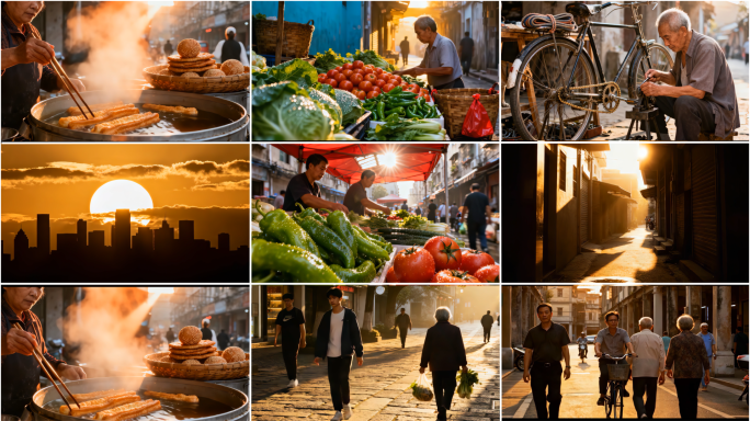 城市人文老街清晨烟火气清晨市井城中村