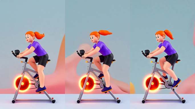 卡通女孩动感单车健身