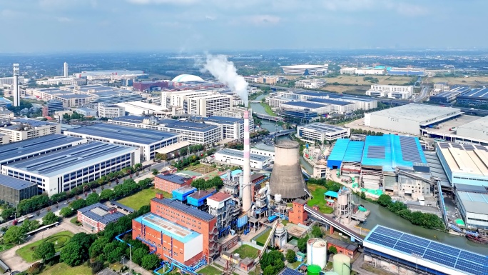 航拍京杭大运河湖州段 工业园区鸟瞰素材