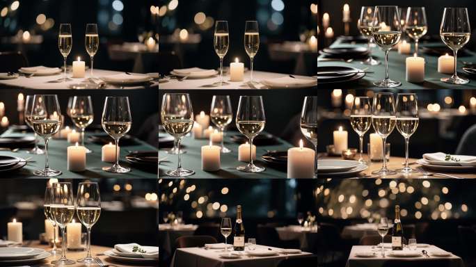 高端餐厅酒杯烛光晚餐环境背景