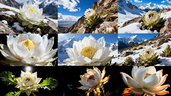高原雪莲花雪山绽放的雪莲花