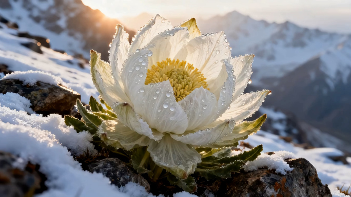高原雪莲花雪山绽放的雪莲花