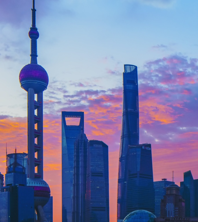 竖屏浦东大烧 上海日出大烧 浦江日出火烧