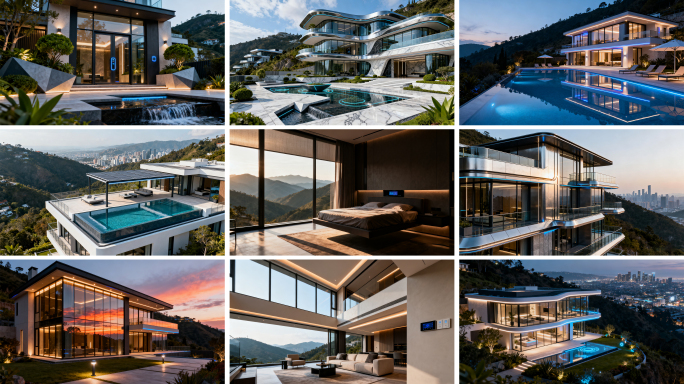豪华别墅室内外设计 现代山顶豪宅全景展示