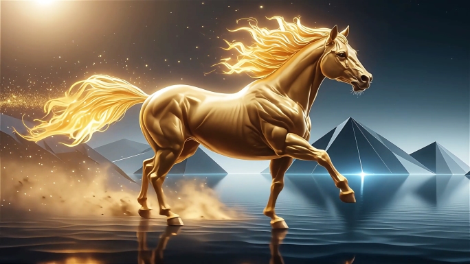 2026马年年会盛典骏马奔腾金色奔马开场
