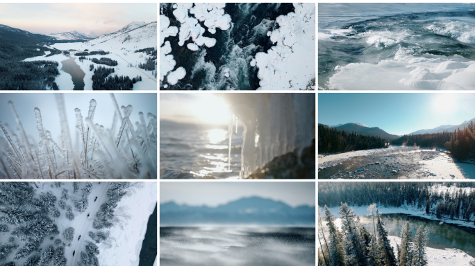 冬季冰雪结冰河流流水冰雪融水