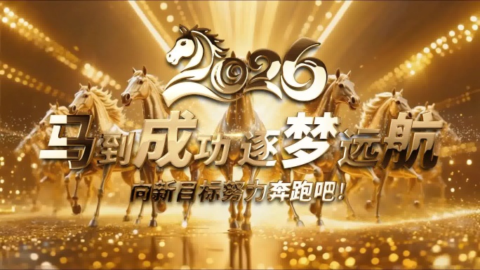 2026马到成功企业年会金色骏马奋斗主题