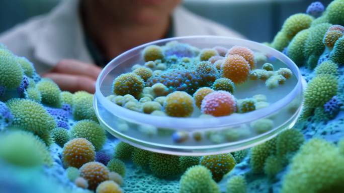 科研人员观察培养皿