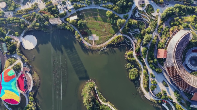 北京世园公园园林景观鸟瞰延时摄影