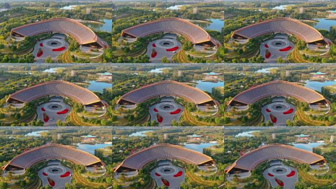 航拍世园会中国馆弯曲屋顶建筑