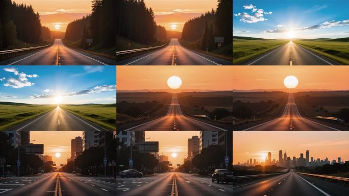 日出公路阳光大道风景视频