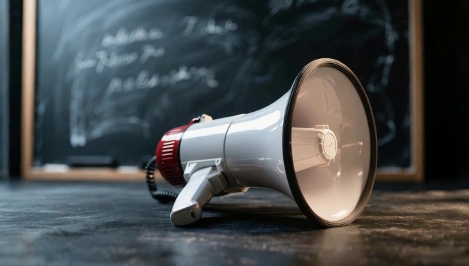 黑板前的喊话器素材