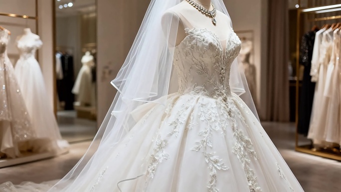 婚纱店高端礼服展示 精致婚纱橱窗陈列