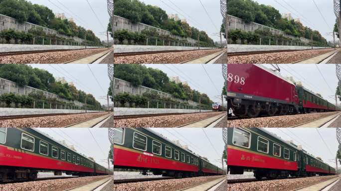 绿皮火车行驶铁道线