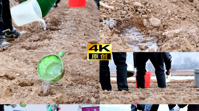 4K农民春耕浇水土地干旱浇灌农田