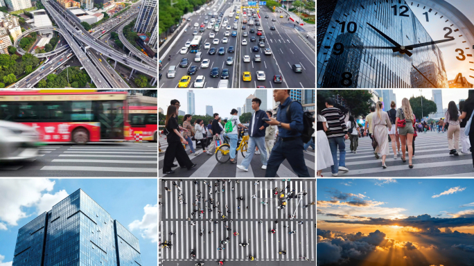 广州城市人流车流快节奏转场快切时间片头