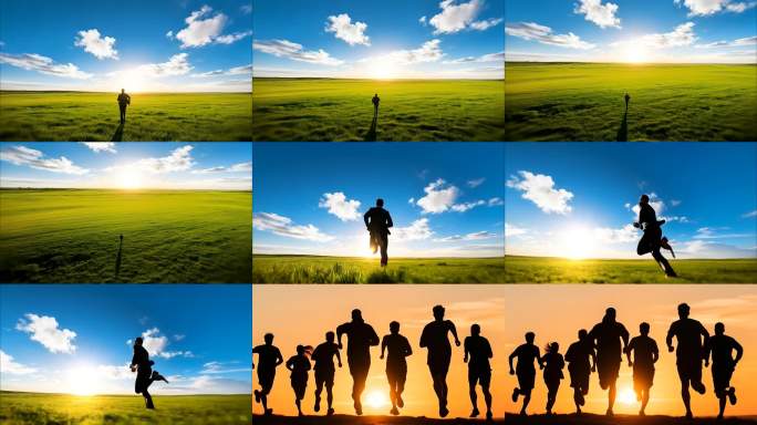 奔跑的人 绿色草原 奔跑追逐梦想前