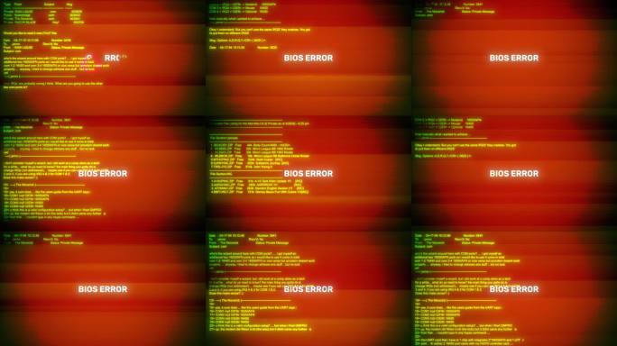 电脑屏幕上的黑客攻击 BIOS 错误和数字屏幕错误消息