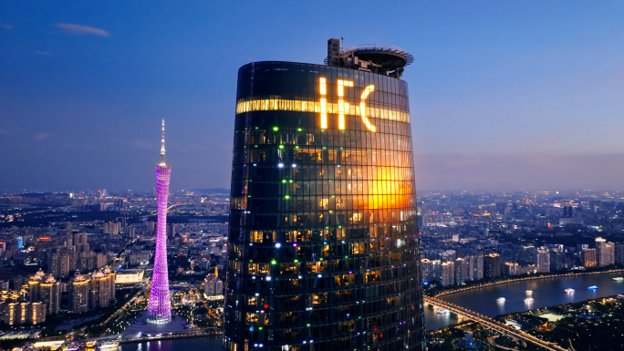 广州珠江新城西塔 IFC 夕阳航拍