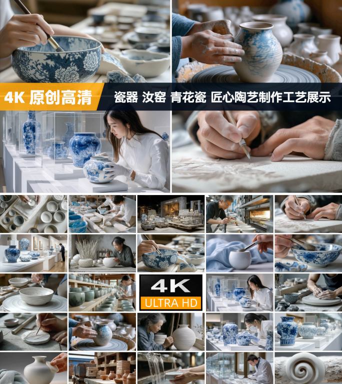 瓷器 汝窑 青花瓷 匠心陶艺制作工艺展示