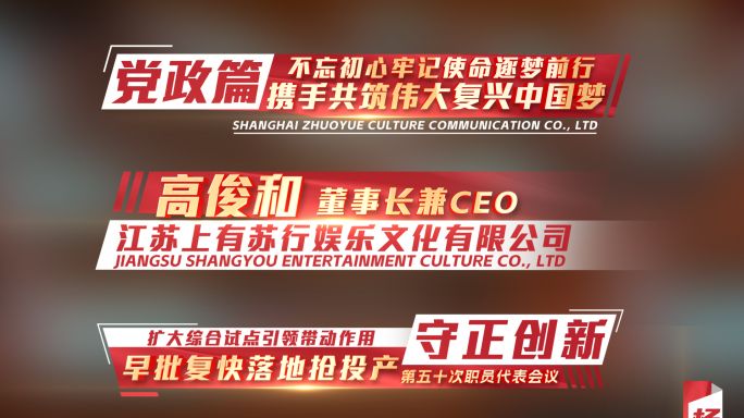 红色角标字幕 党建人名字幕条