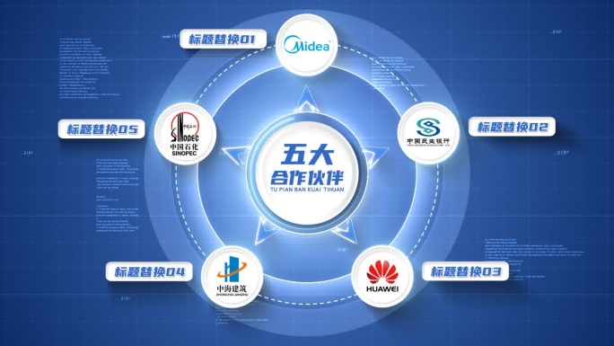 5大企业合作品牌展示动画蓝色背景-无插件