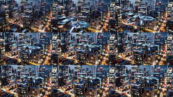 未来AI无人机城市巡航画面