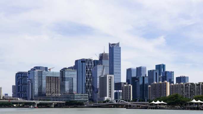 中国广州琶洲西区CBD天际线建筑群延时