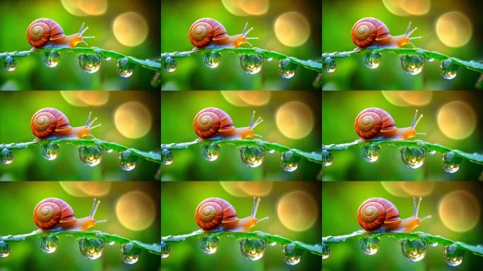 雨后蜗牛爬行微距