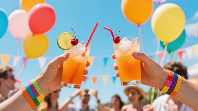 海滩放松的休闲饮品时刻