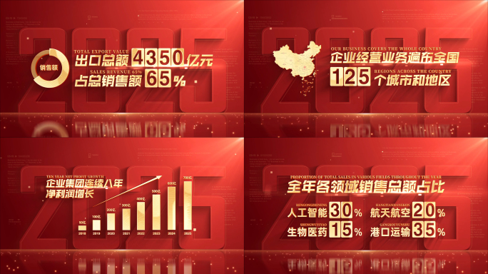 红色数据文字展示ae模板