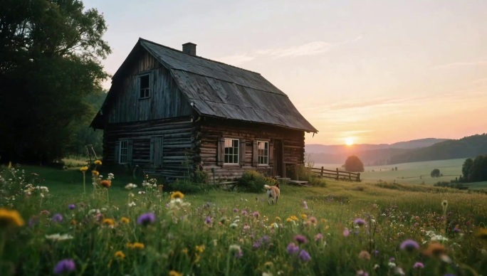 花田小屋黄昏景