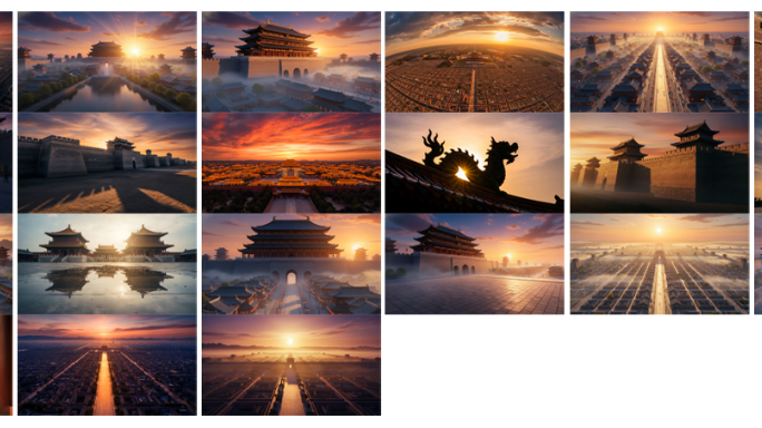 古城日出壮丽景象唐朝 长安 古代建筑