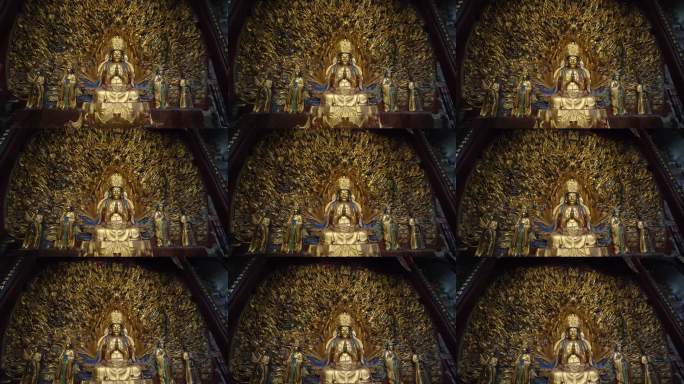 大足石刻宝顶山千手观音金色佛像