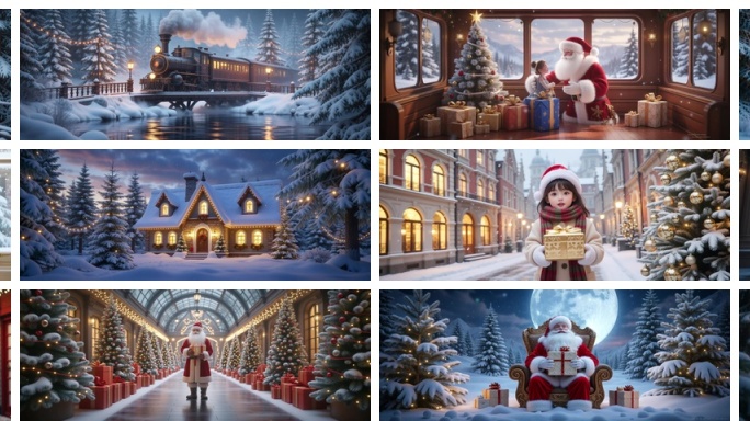 【宽屏】圣诞雪景童话世界梦幻雪景蒸汽火车