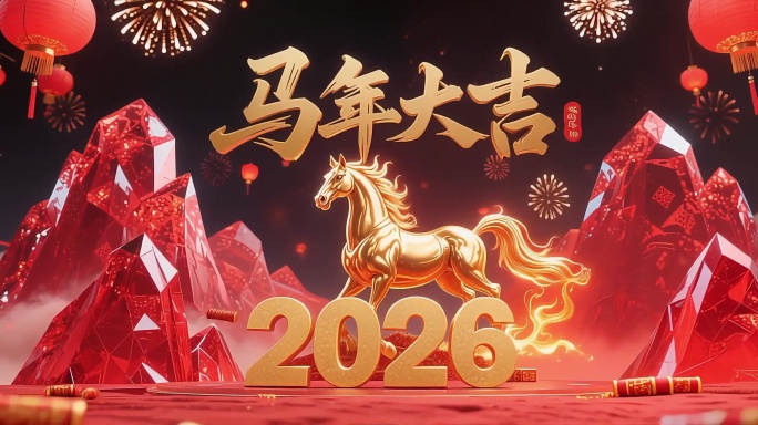2026马年大吉拜年金色骏马新年喜庆背景