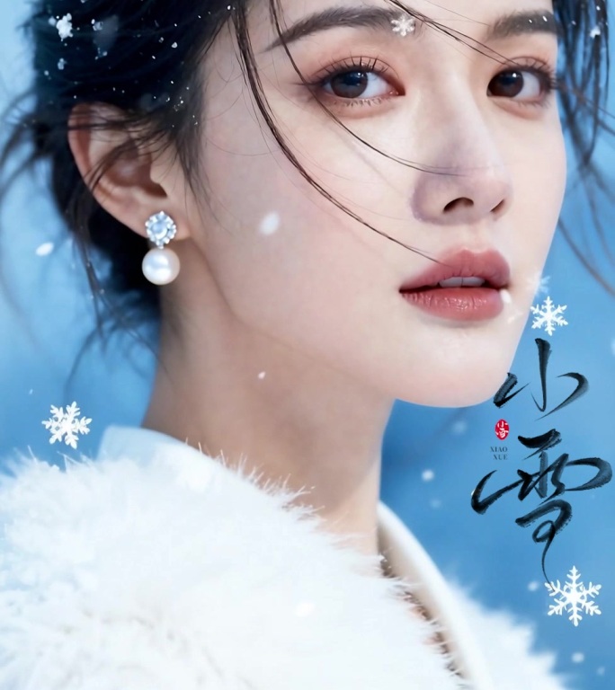 小雪氛围感美女节气海报动效