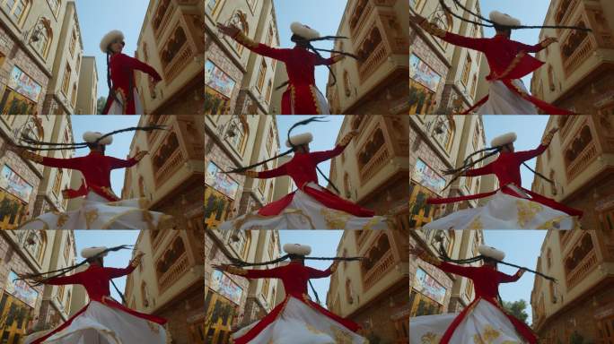 红衣女子旋转舞蹈 新疆舞蹈